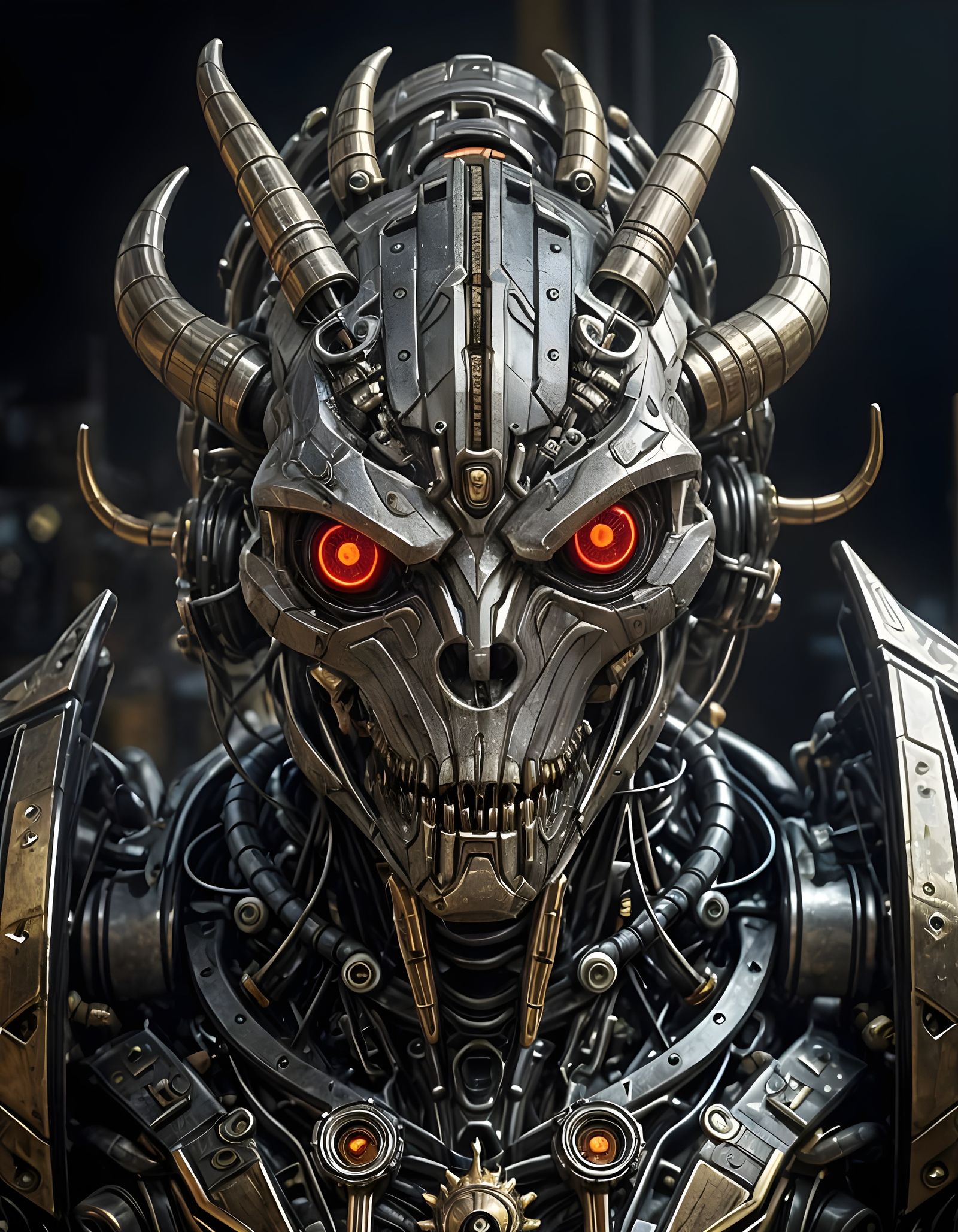 Menacing Cybernetic Monster in Cyberpunk Style