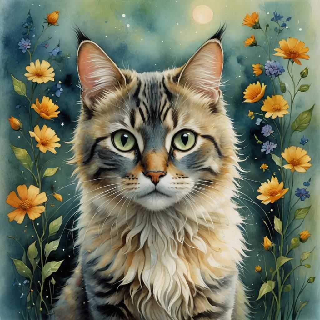 Whimsical Feline Art in Vibrant Colors