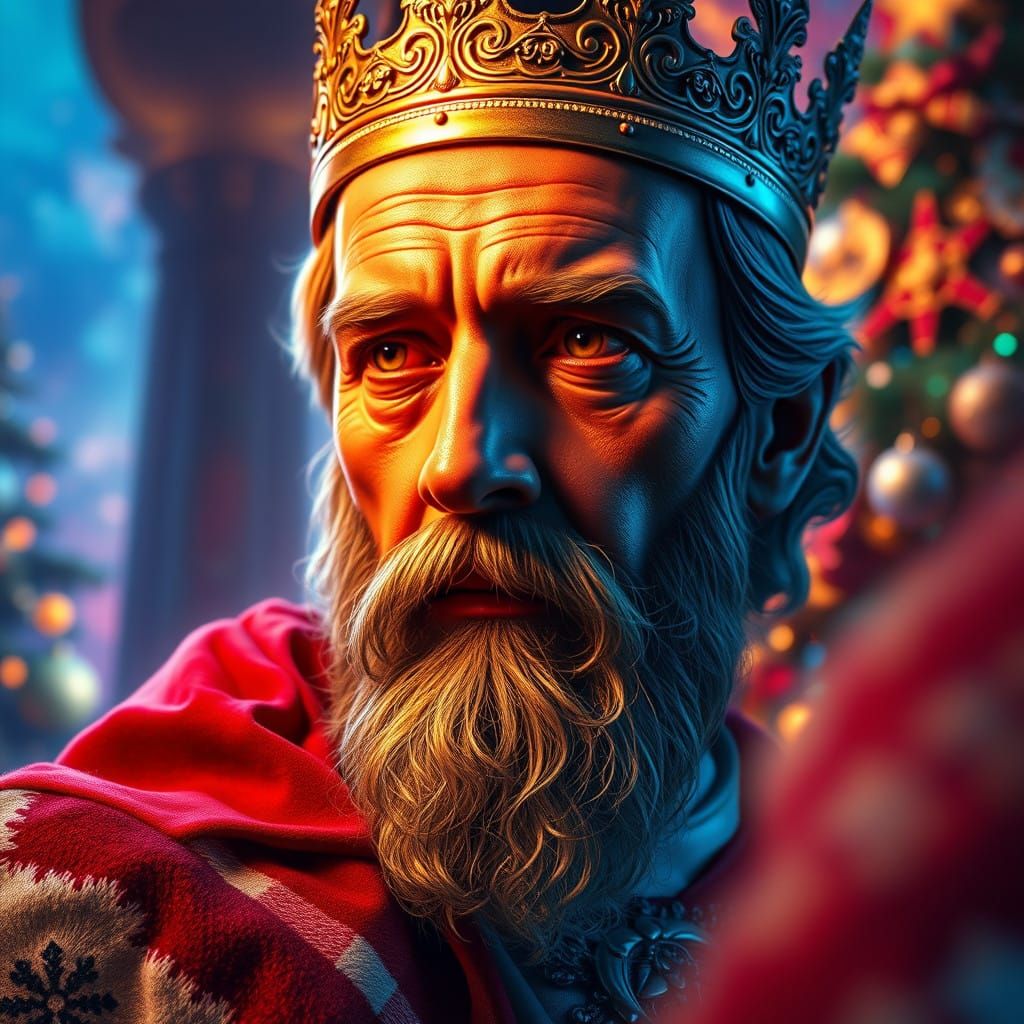 Regal Christmas Figure in Vibrant, Hyperrealistic Style