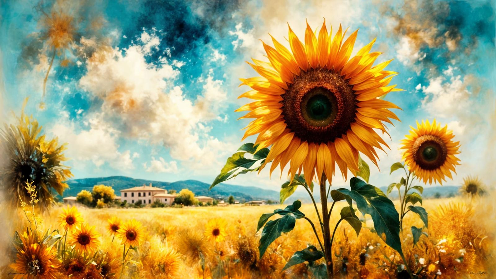 Impressionist Sunflowers in Late Autumn, Andalusian Countrys...