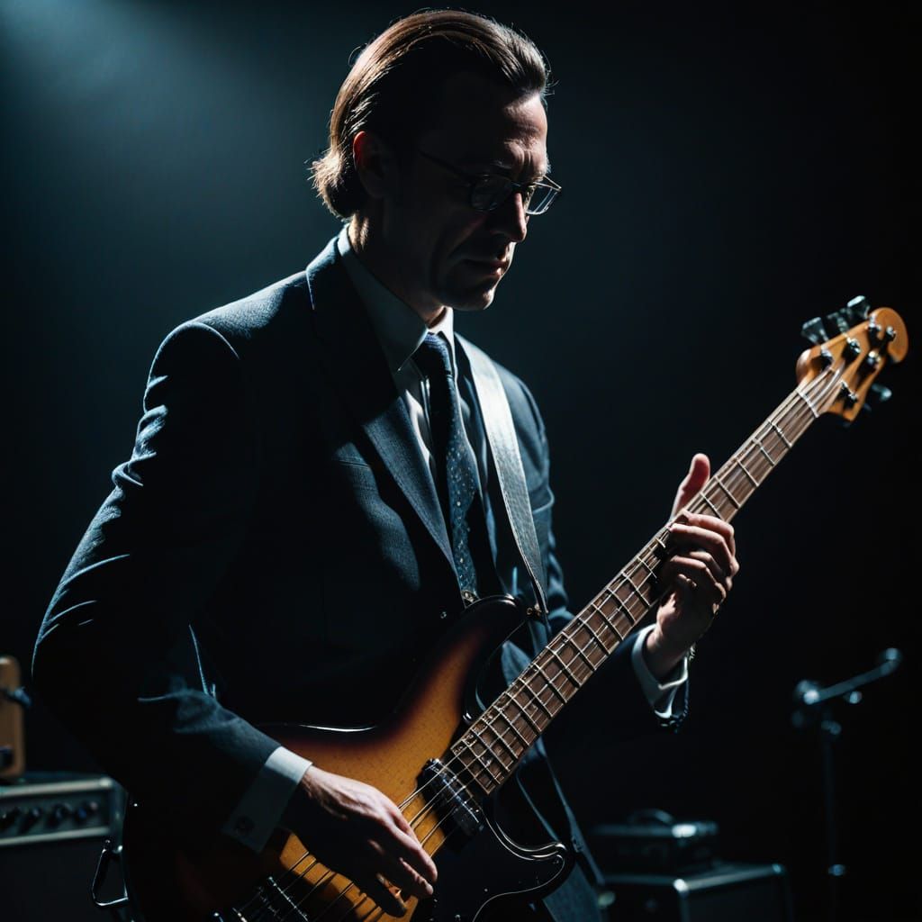 Bass Guitarist in Moody Film Noir Style