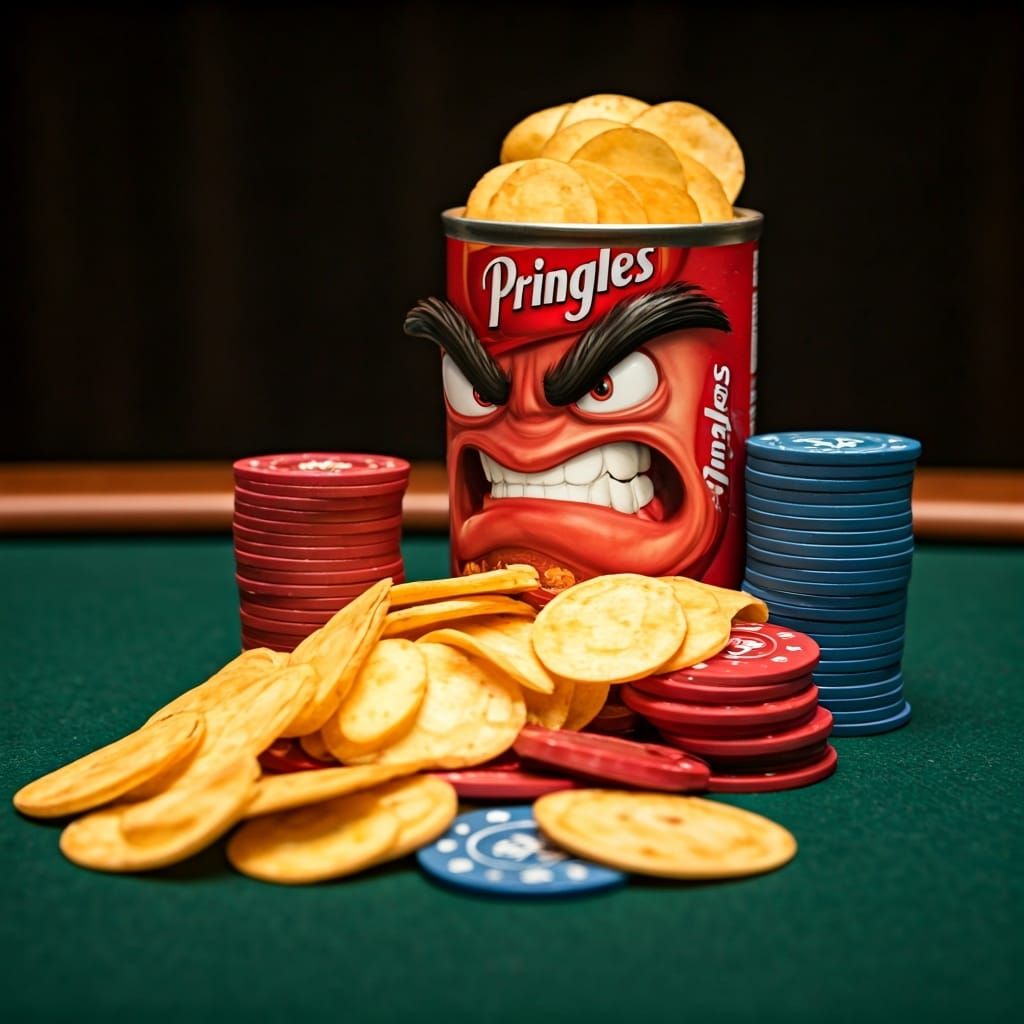 Angry Poker Chip Pringles Spill on Poker Table