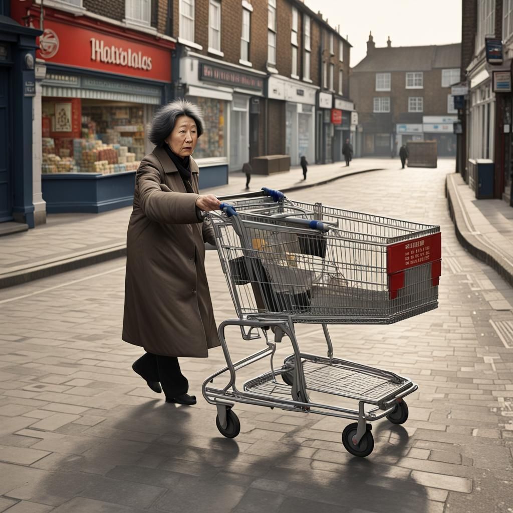Chinese Woman with Trolley on English Street