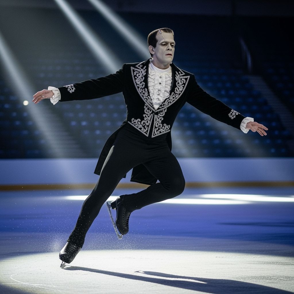Frankenstein's Elegant Ice Skating Jump in Cinematic Lightin...