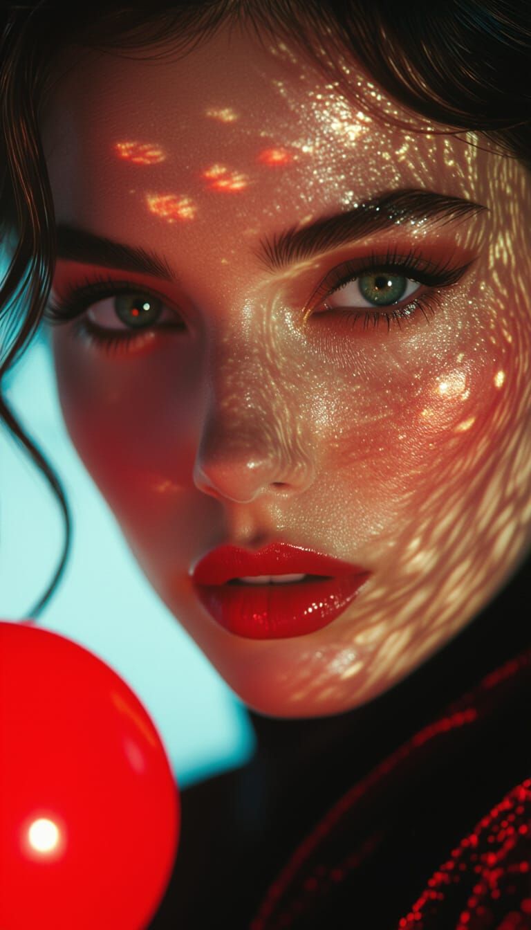 Intense Gaze on Glowing Balls in Cinematic Lighting