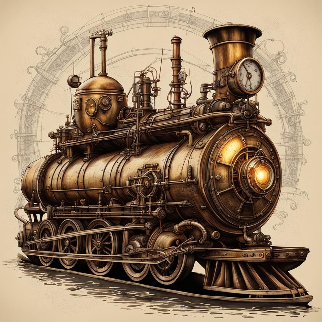 Steampunk Locomotive Floating Under Full Moon