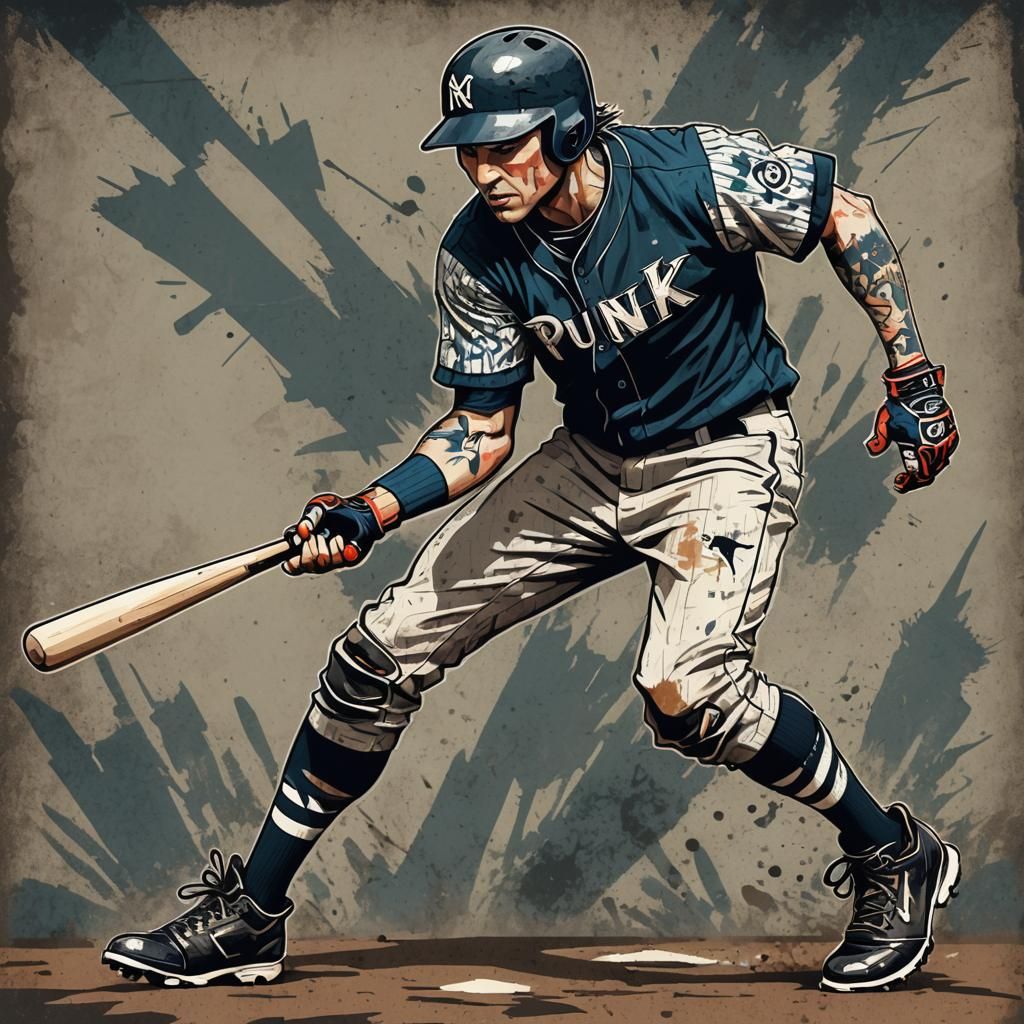 Punk Baseball Player Illustration in Striking Colors