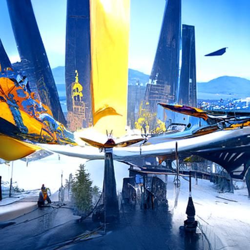 Futuristic Oslo with Flying Cars, Dark Fantasy Art