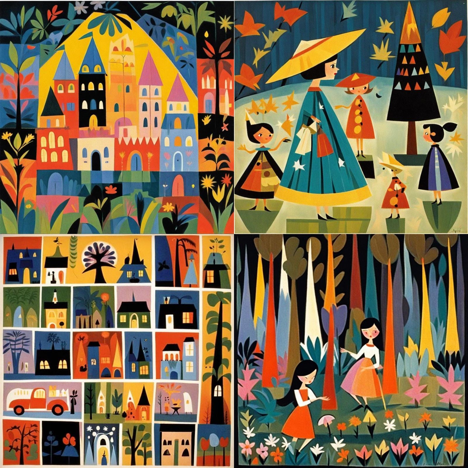 Enchanting Scene in Mary Blair Style