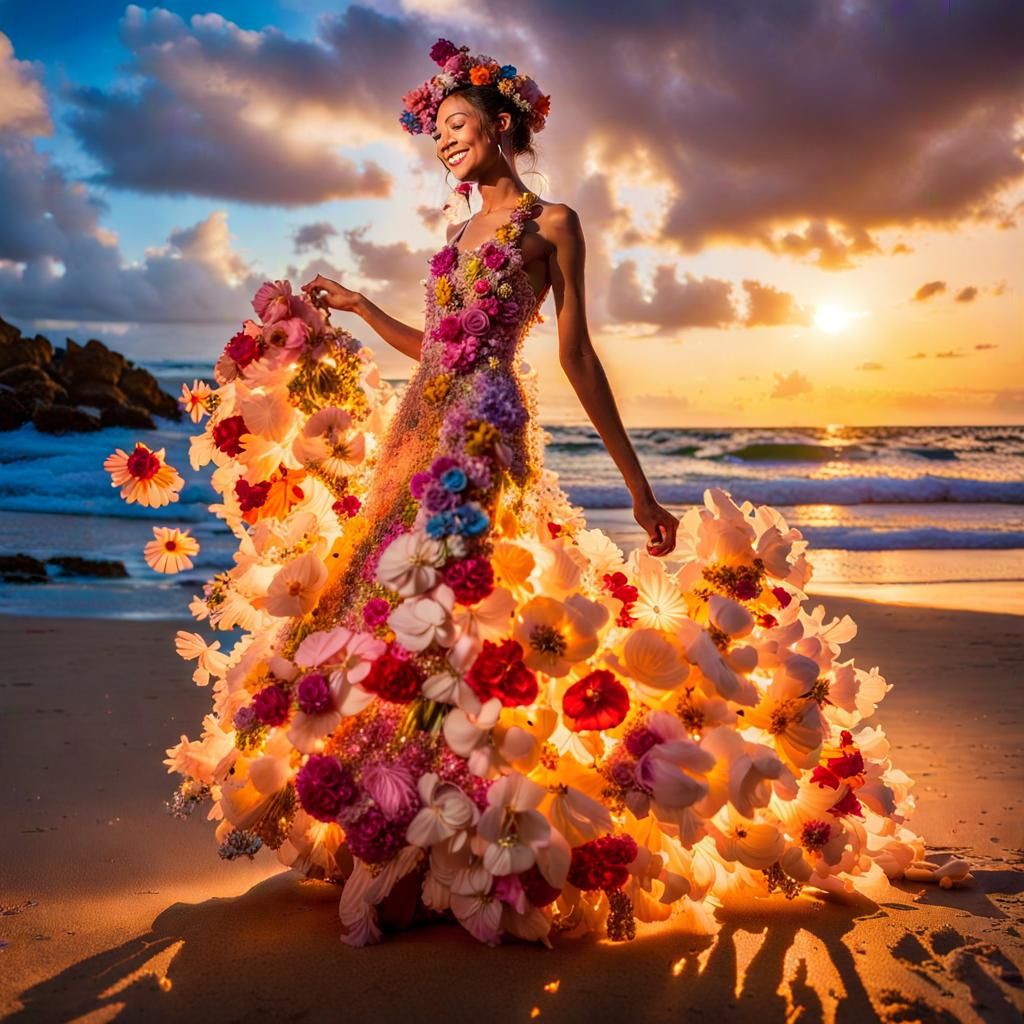 Enchanted Floral Dress on Tropical Beach