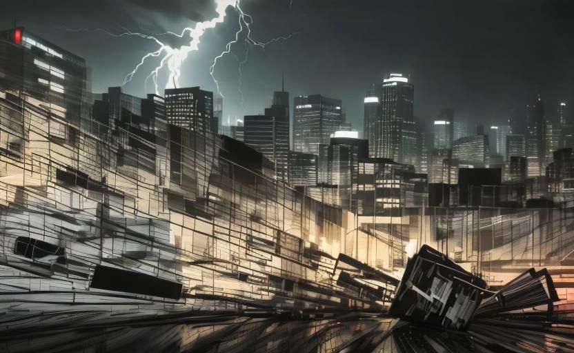 Film Noir Search Party in Stormy Cityscape