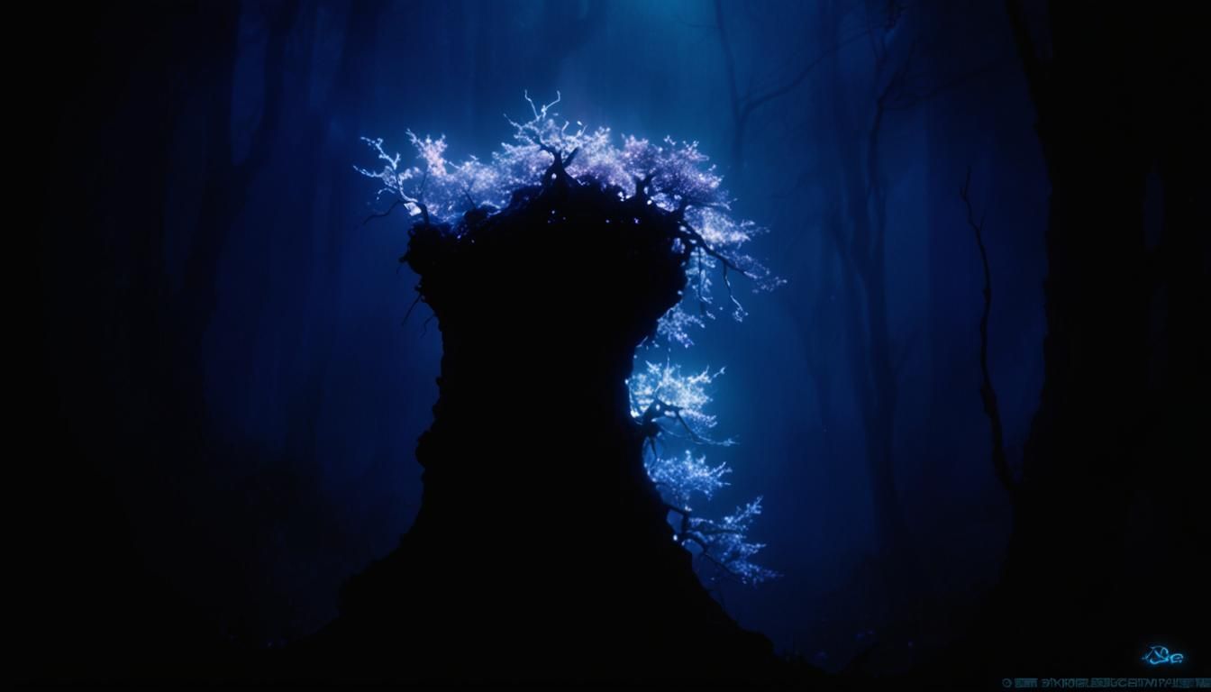 Glowing Tree in Iridescent Forest: Digital Art