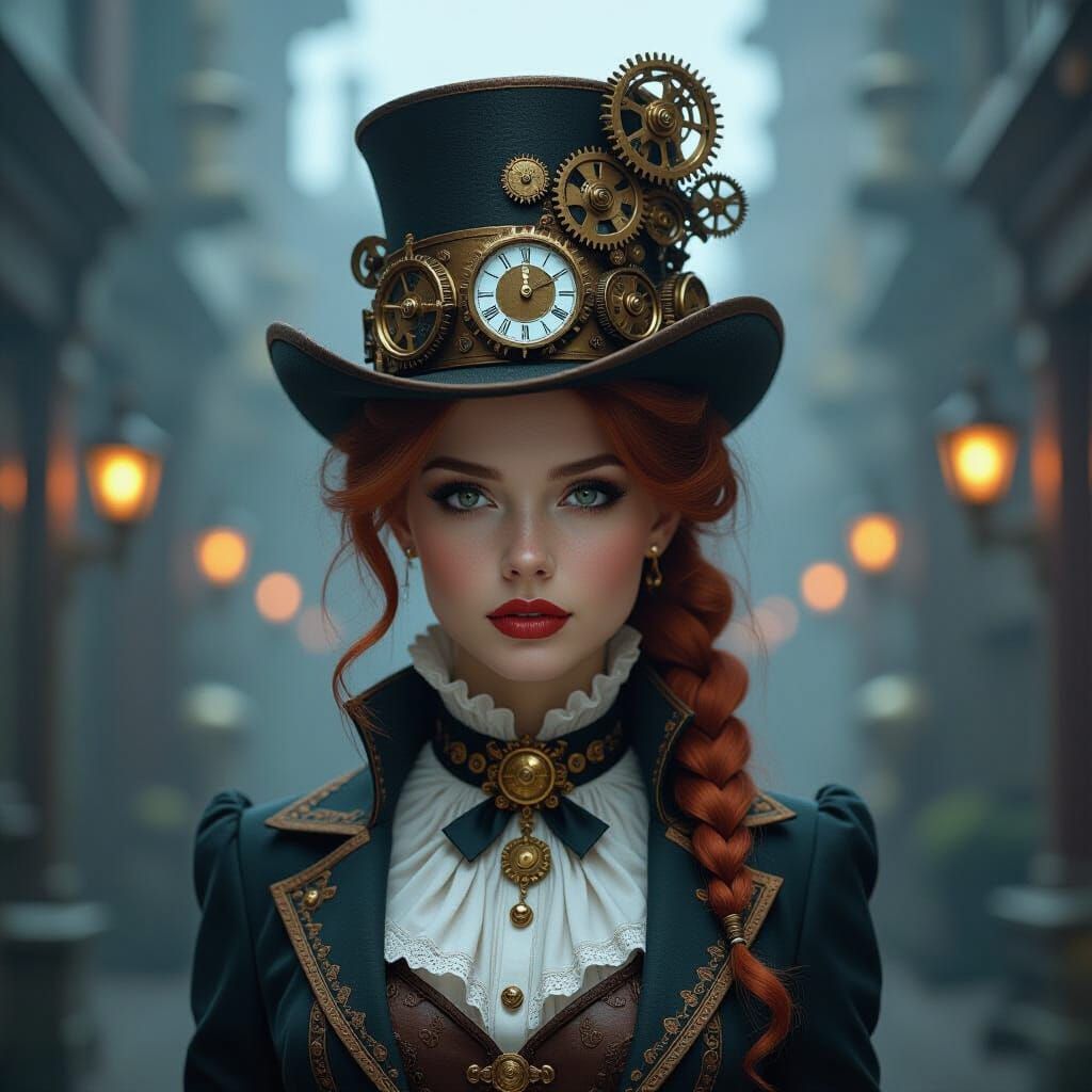 Steampunk Woman with Intricate Clockwork Hat