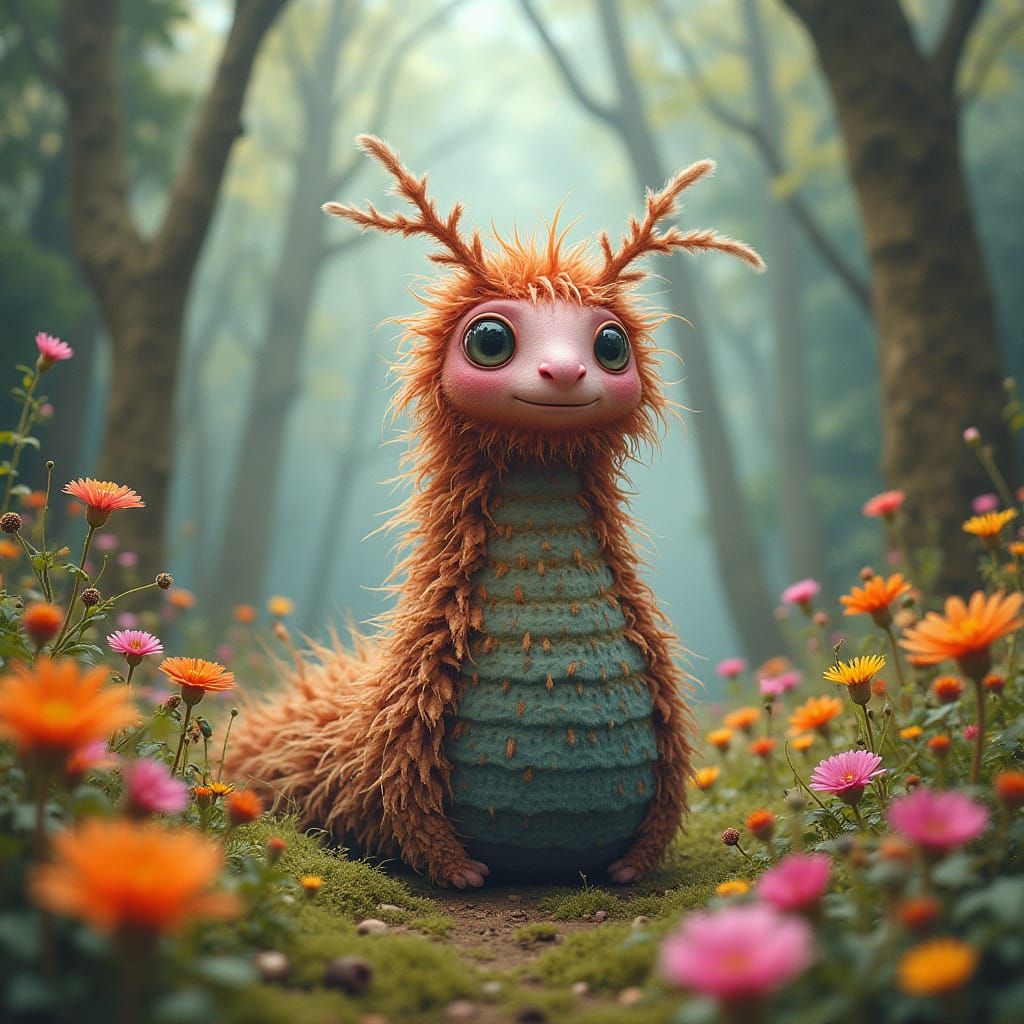 Whimsical Wolly Worm in Fantastical Garden