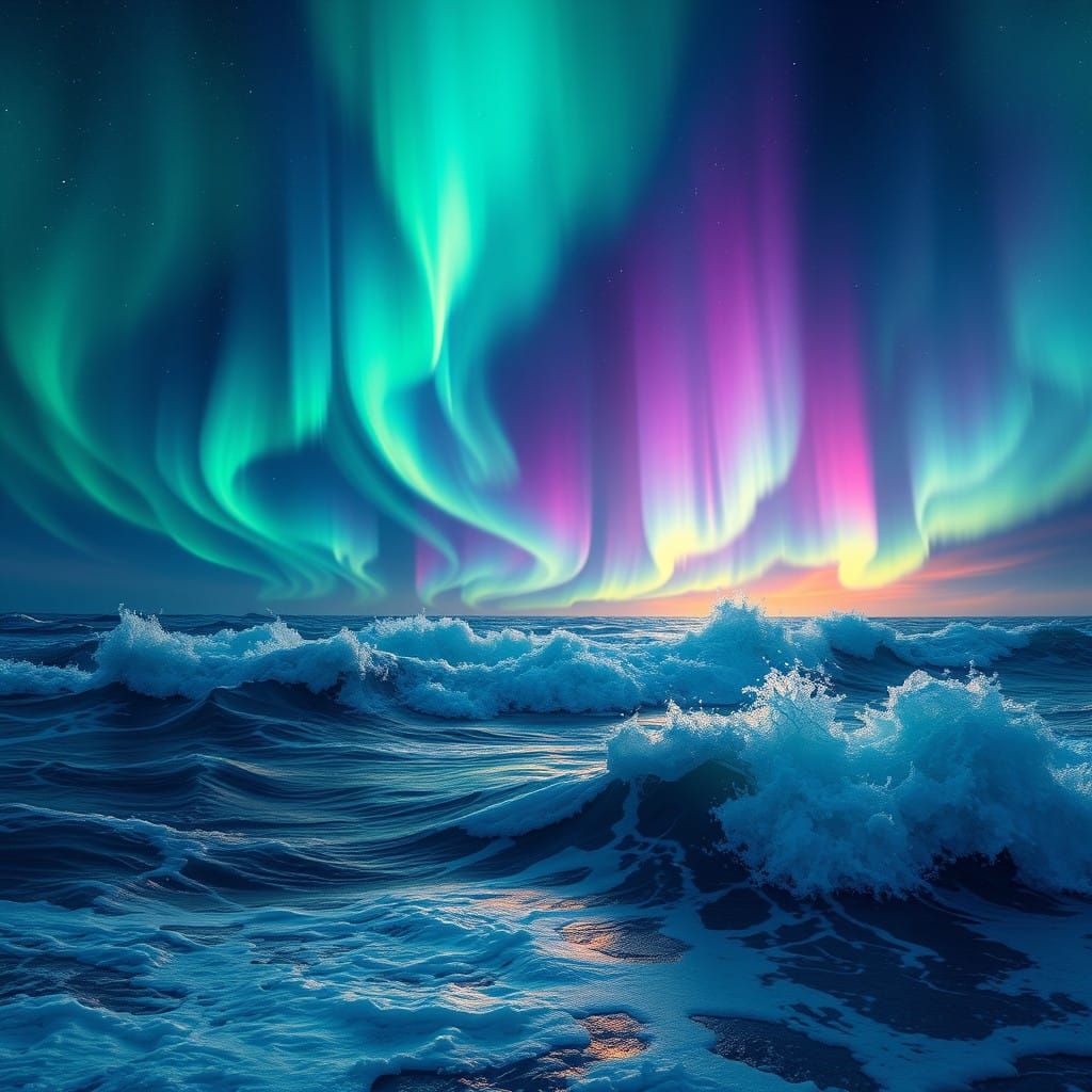 Aurora Borealis Dances Across Turbulent Ocean