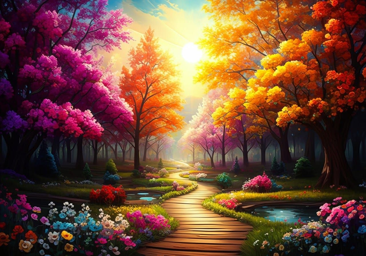 Rustic Floral Odyssey in Vibrant Rococo Style