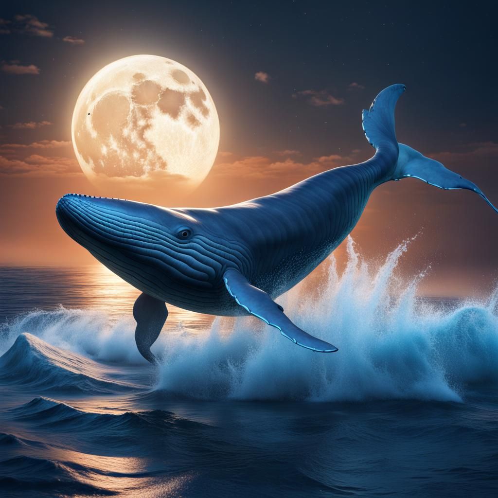 Blue Whale Leaping in Moonlight: Fantasy Concept Art