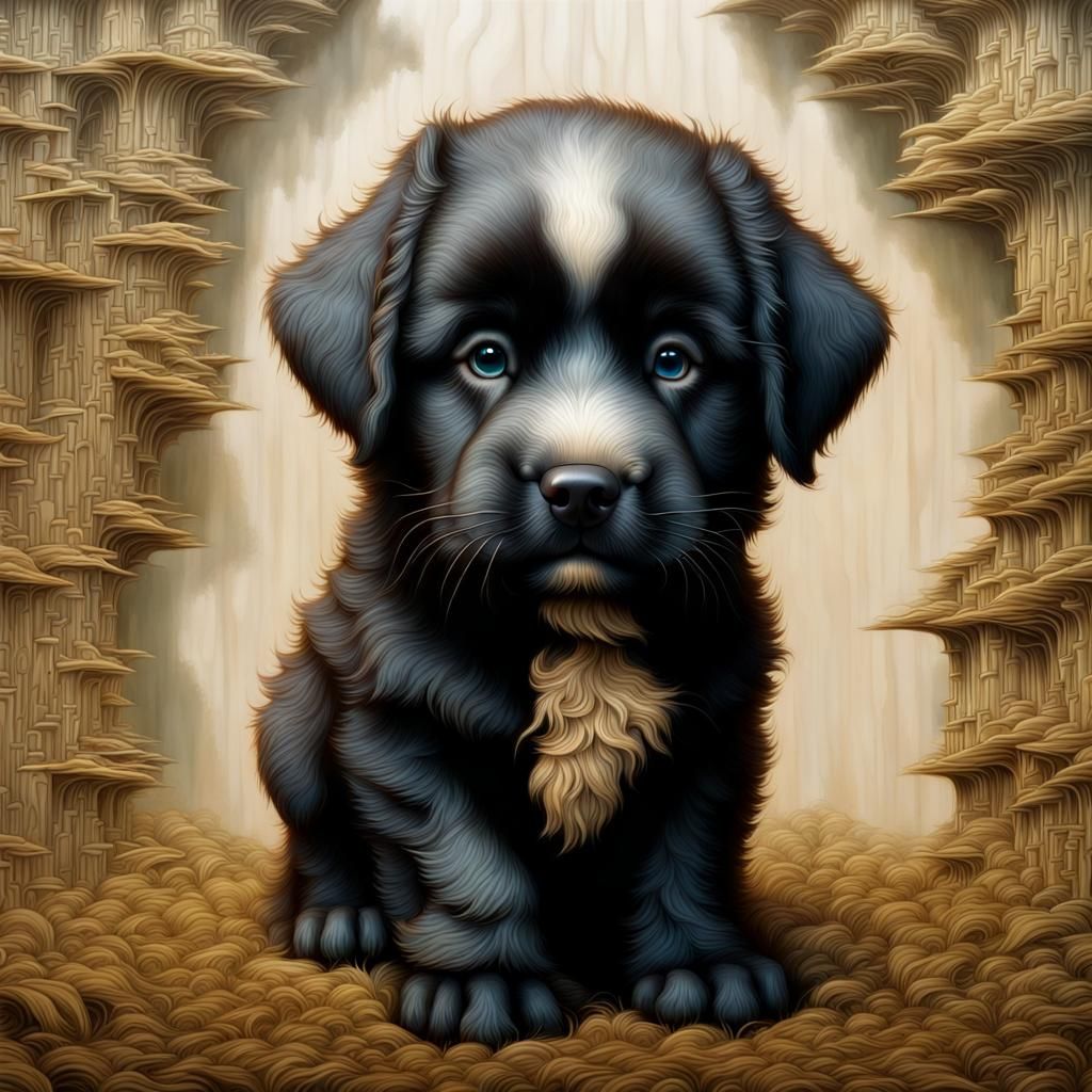 Lost Newfoundland Puppy in Impasto Fractal Art