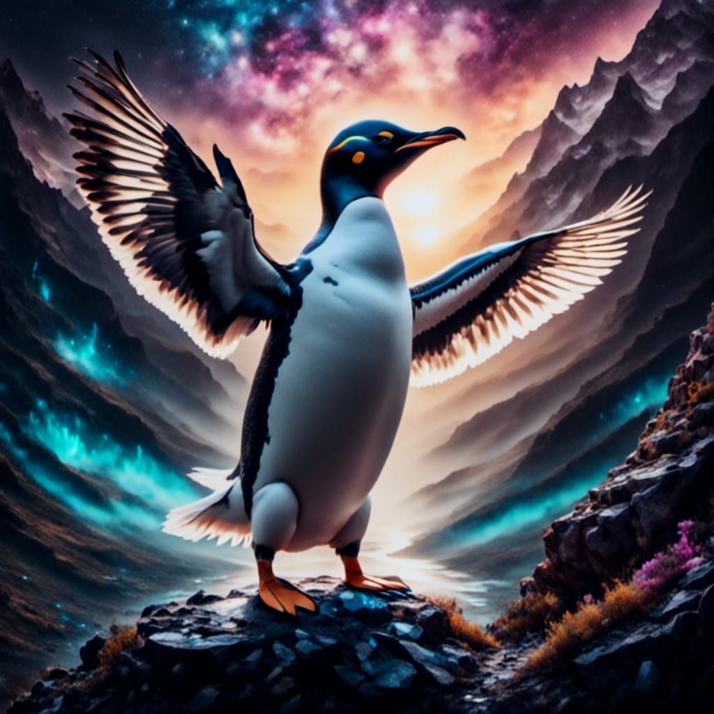 Penguin Portrait in Romantic Expressionist Oil Painting