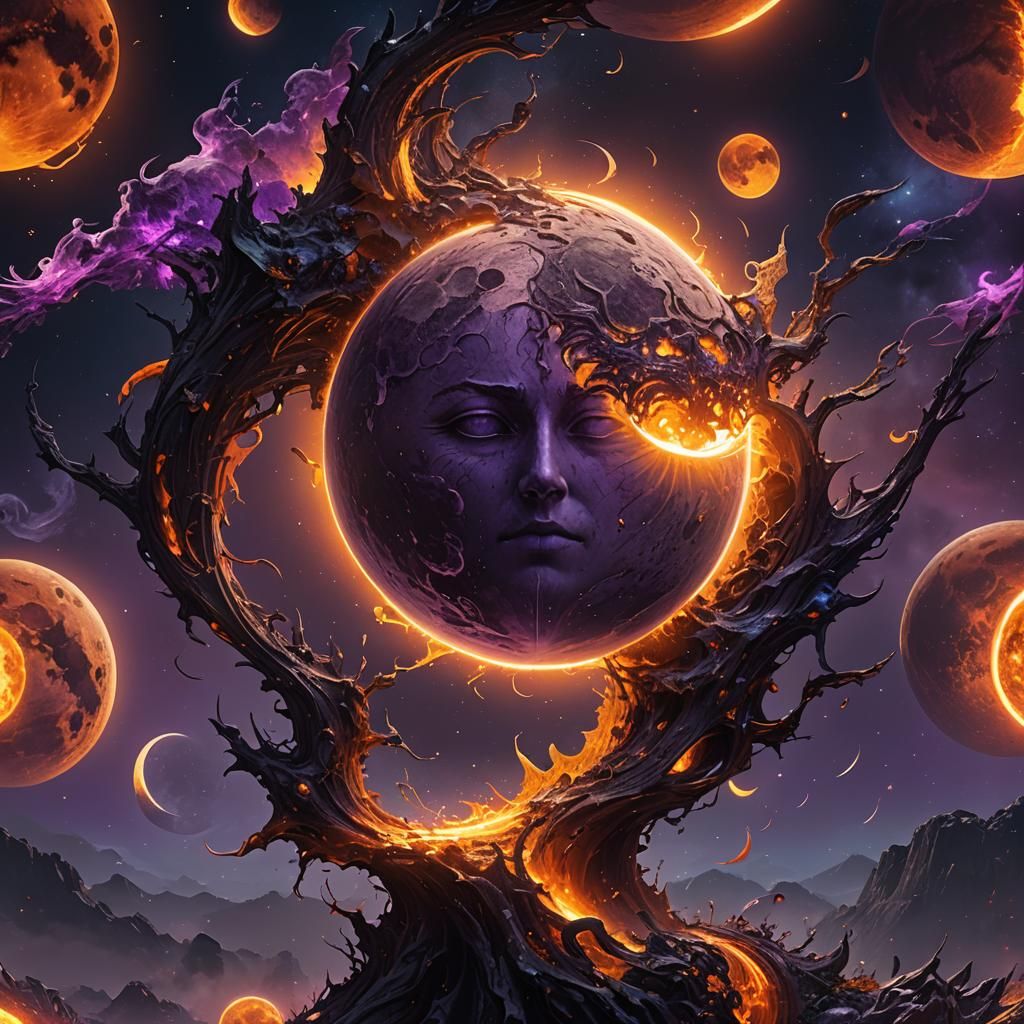 Aligned Sun and Moon in Fantasy Landscape