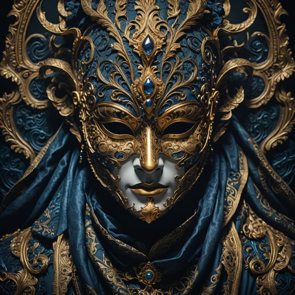Ornate Masked Figure in Hyperrealistic Close-Up Portrait