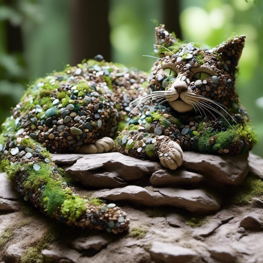 Sleeping Rock Cat in Forest