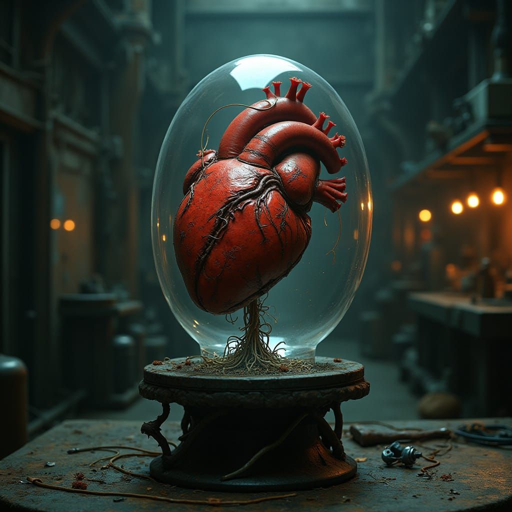 Biomechanical Heart in Glass, Surrealist Art