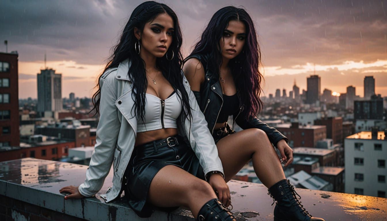 Dominican Woman on Rooftop at Sunset in Cinematic Style