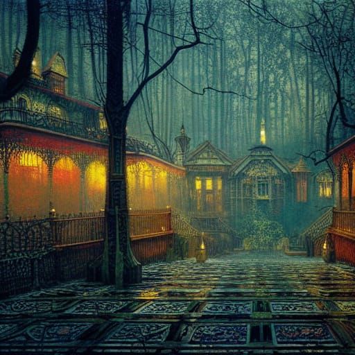 Abandoned Overgrown Theme Park in Victorian Style