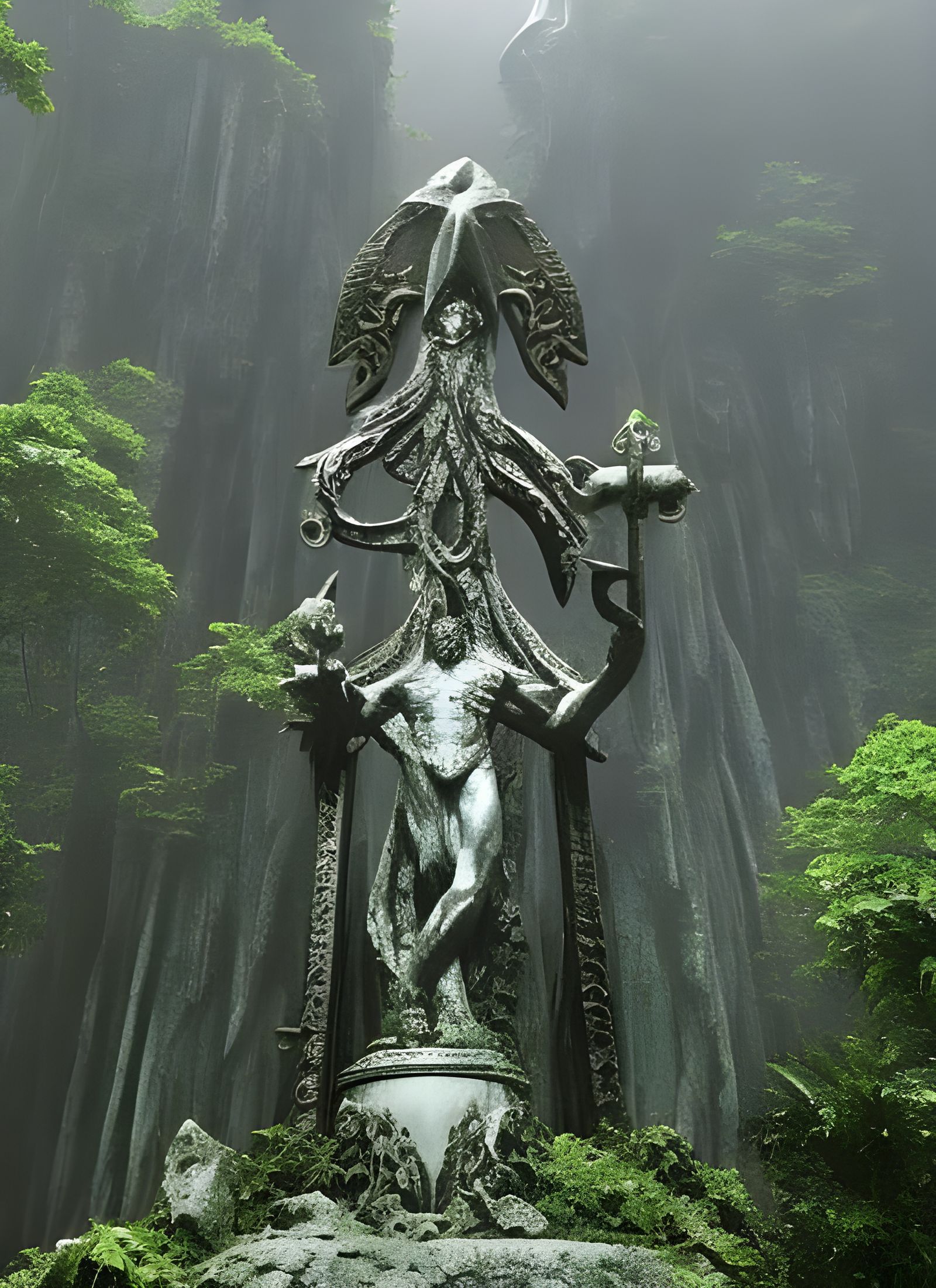 Lovecraftian Statue of an Outer God in Jungle