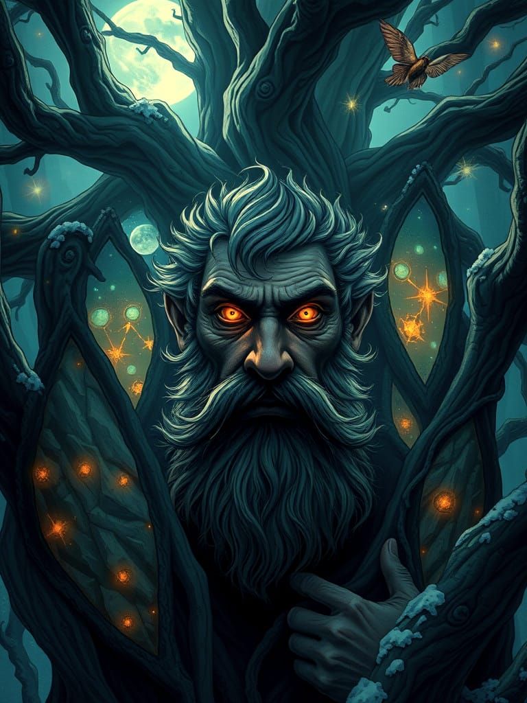 Surreal Anime Portrait: Myrddin Wyllt in Frozen Forest