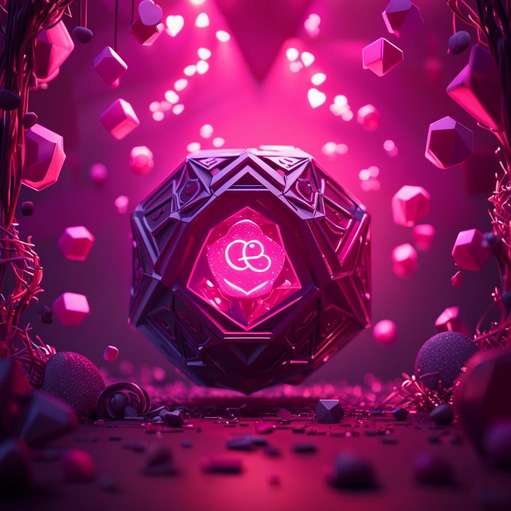 Surreal Pink Light Radiates from Dodecahedron Amidst a Heart...