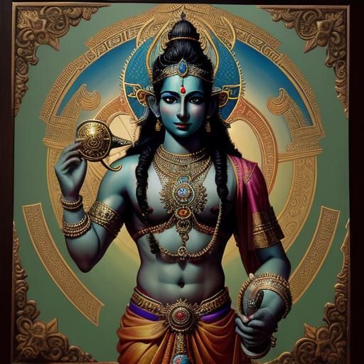 Hyperrealistic Portrait: Lord Vishnu with Sudarshan Chakra