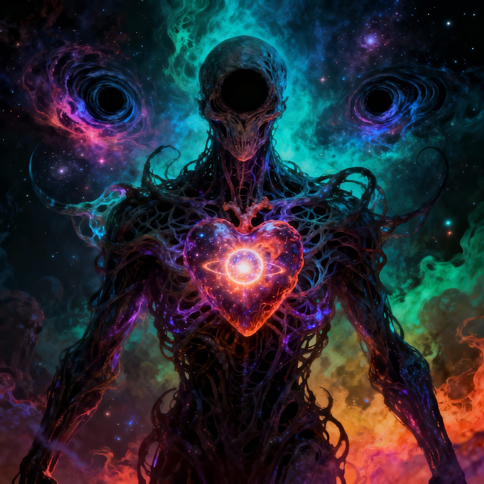 Cosmic Eldritch Entity in Psychedelic Gothic Nightmare Style