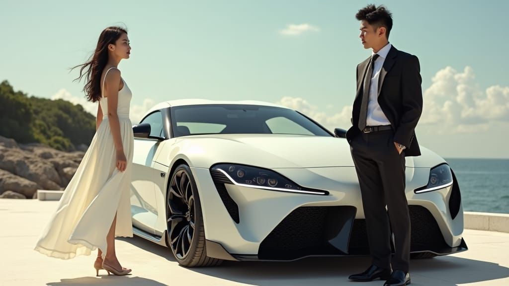 Elegant Couple with Toyota 2000GT in Hyperrealism