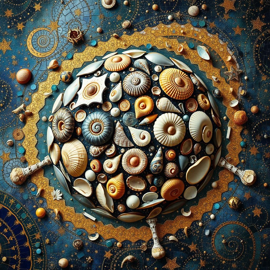 Seashell Planet in Klimt-Inspired Surrealism