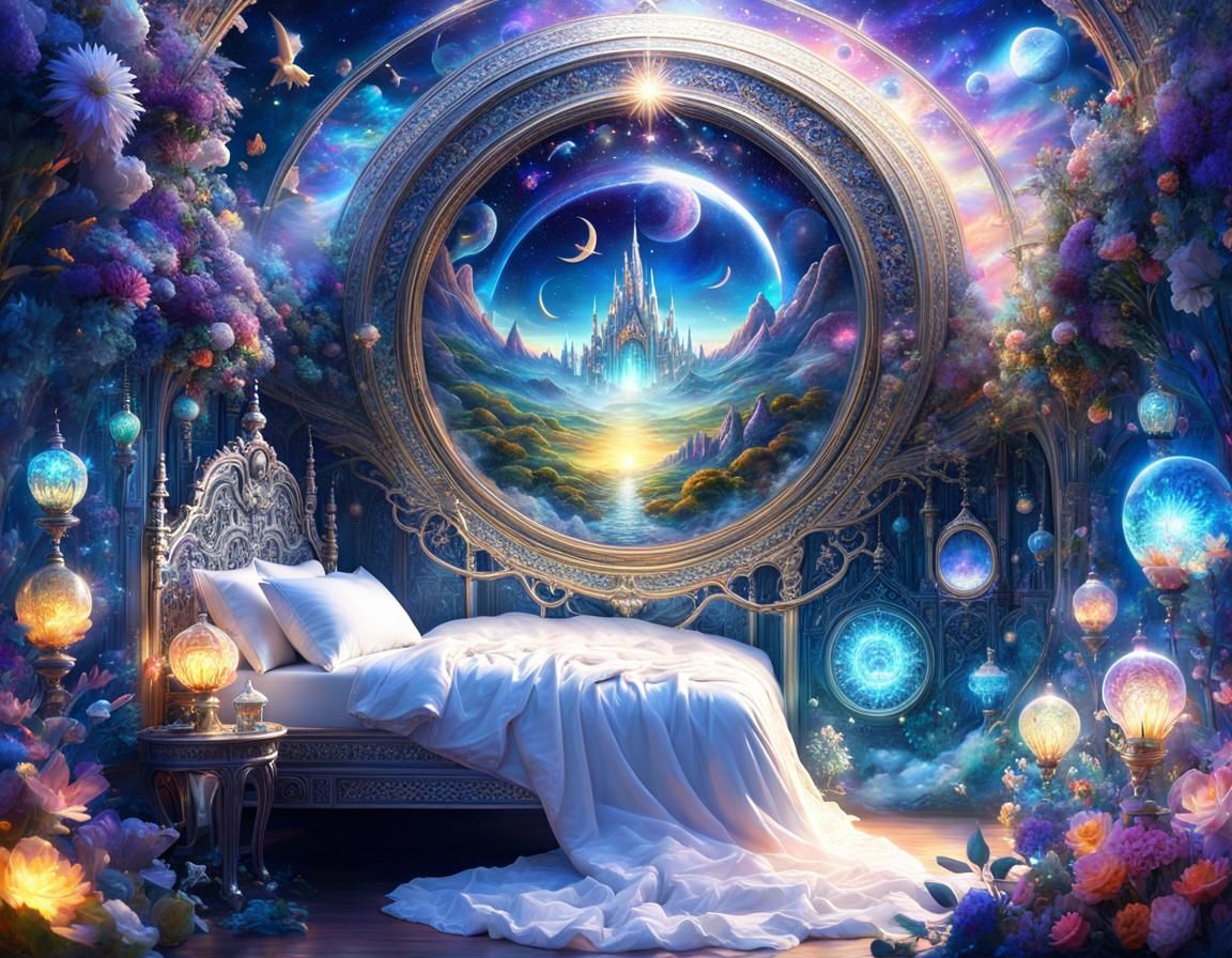 Dreamlike Celestial Child in Holographic Astral Art