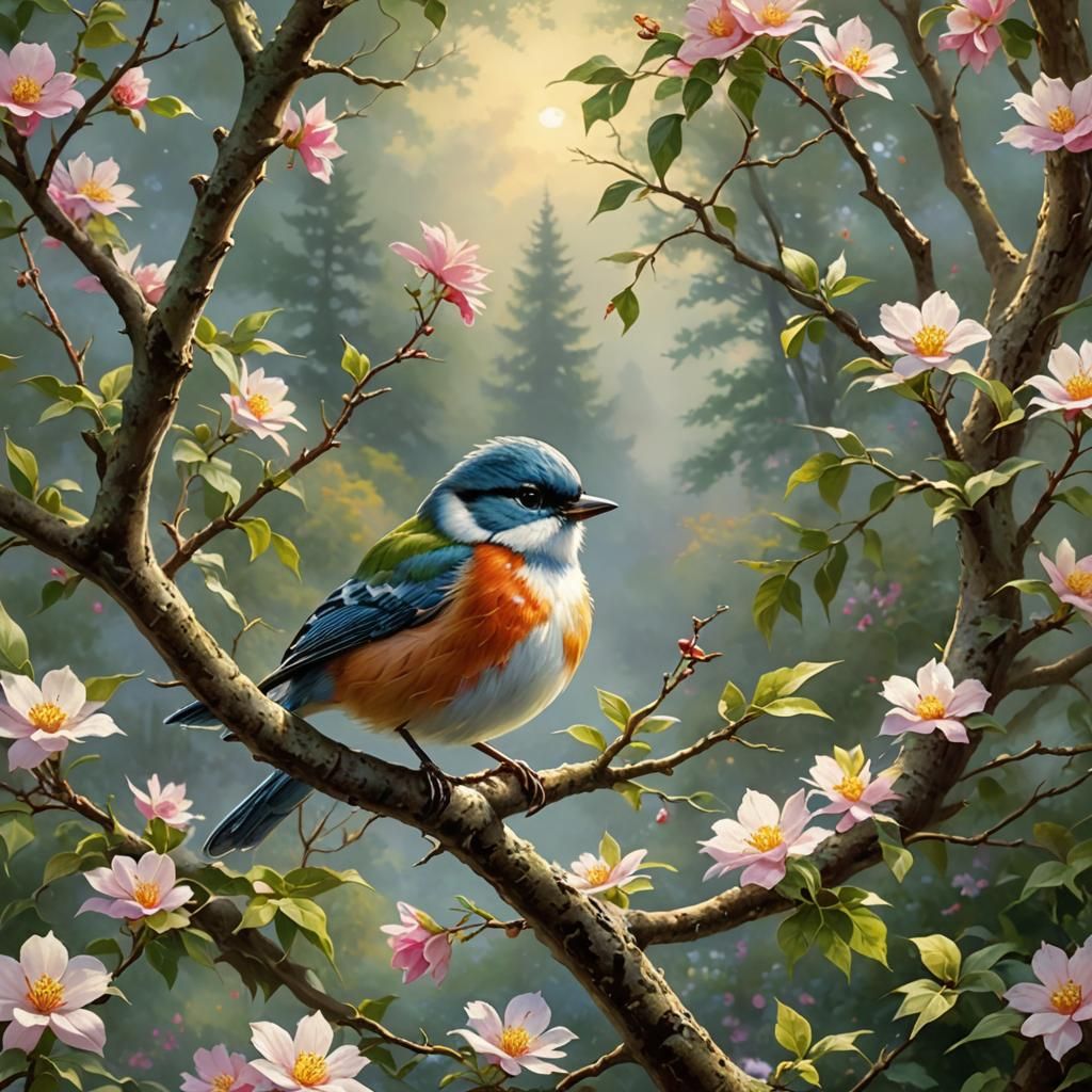Bird in Tree, Luminescent Painting