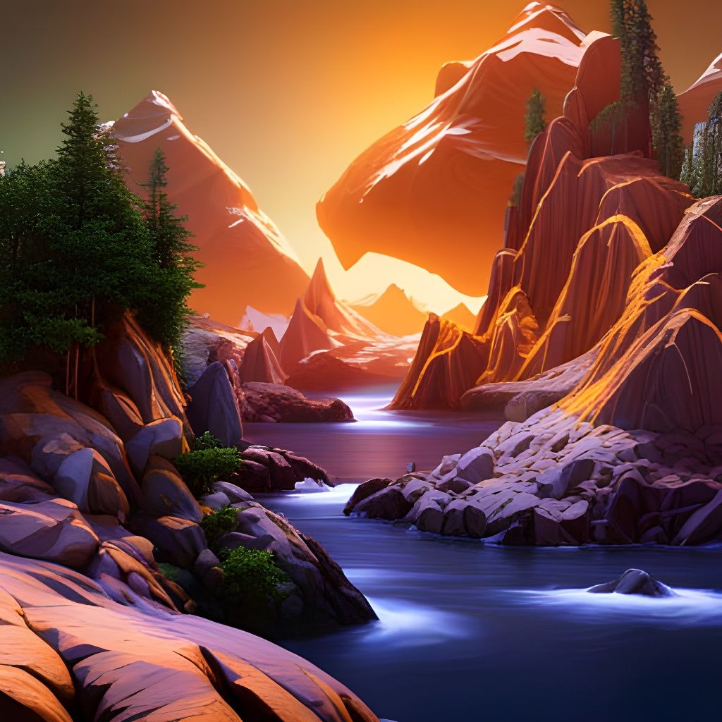 Mountains and River in Detailed Matte Painting