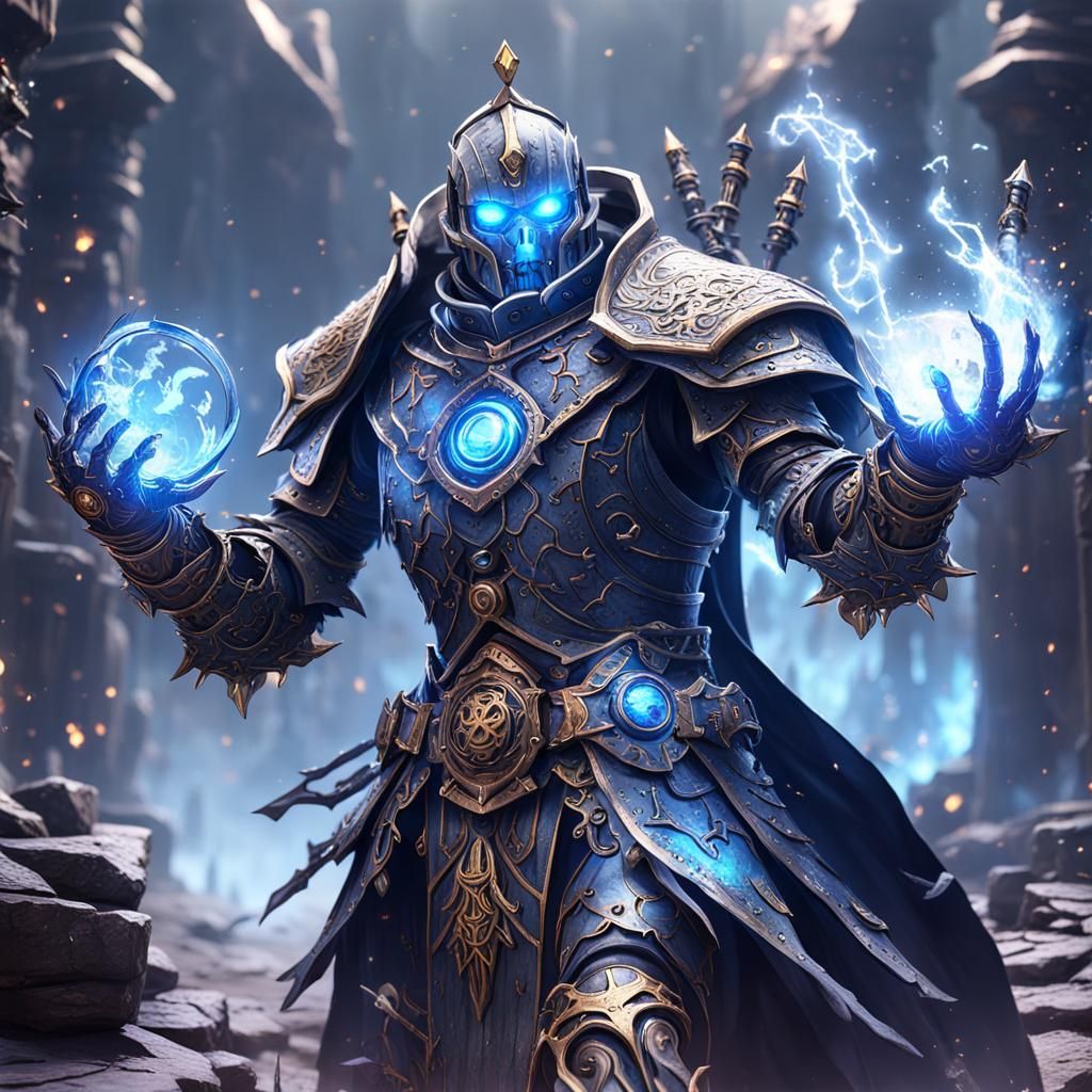 Arcane Robot Guardian Casting Spell as Matte Painting