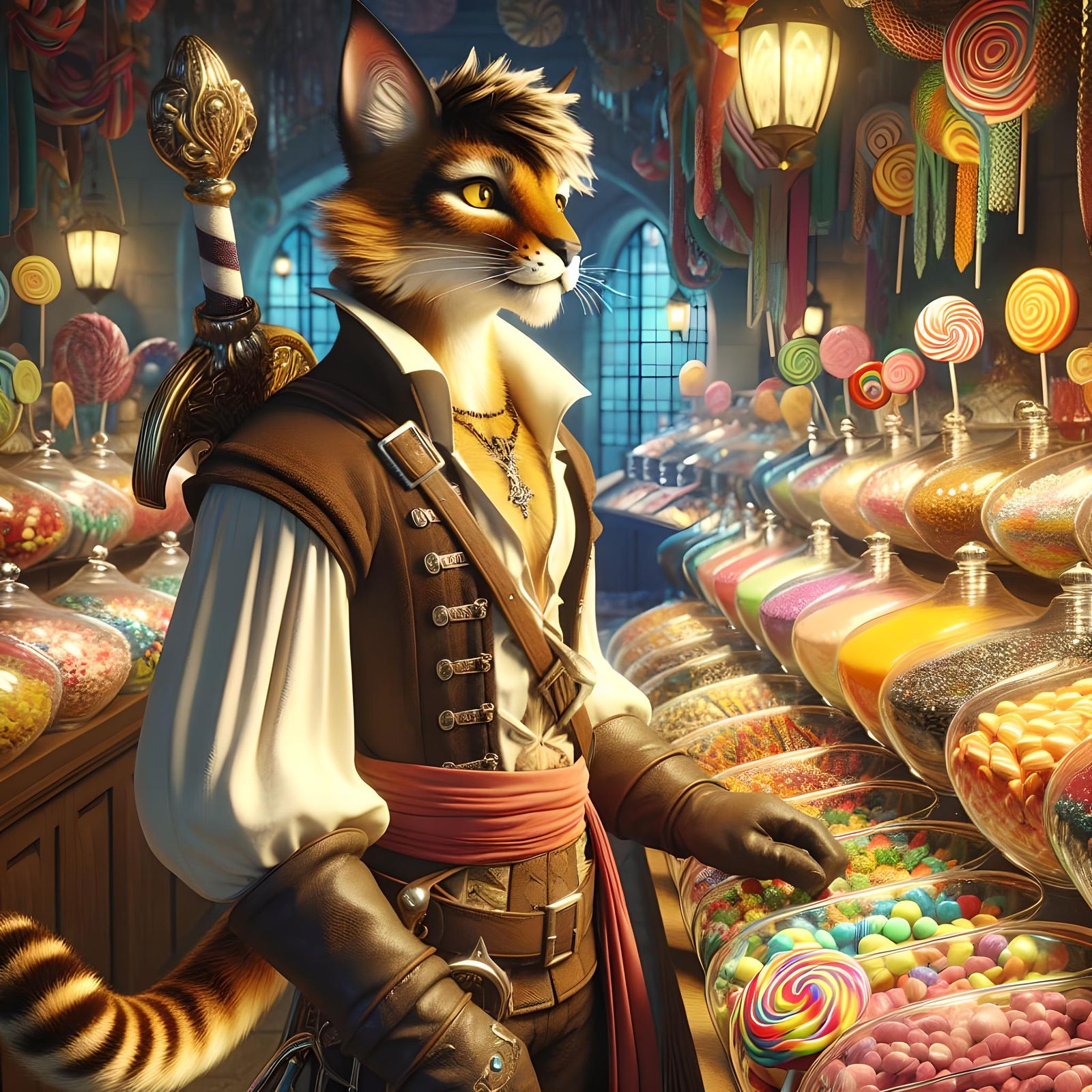 Tabaxi Musketeer in a Candy Store Paradise