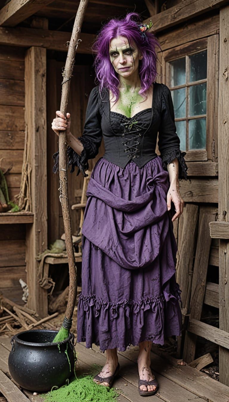 Wicked Witch Brews Toxic Potion in Ruined Shack