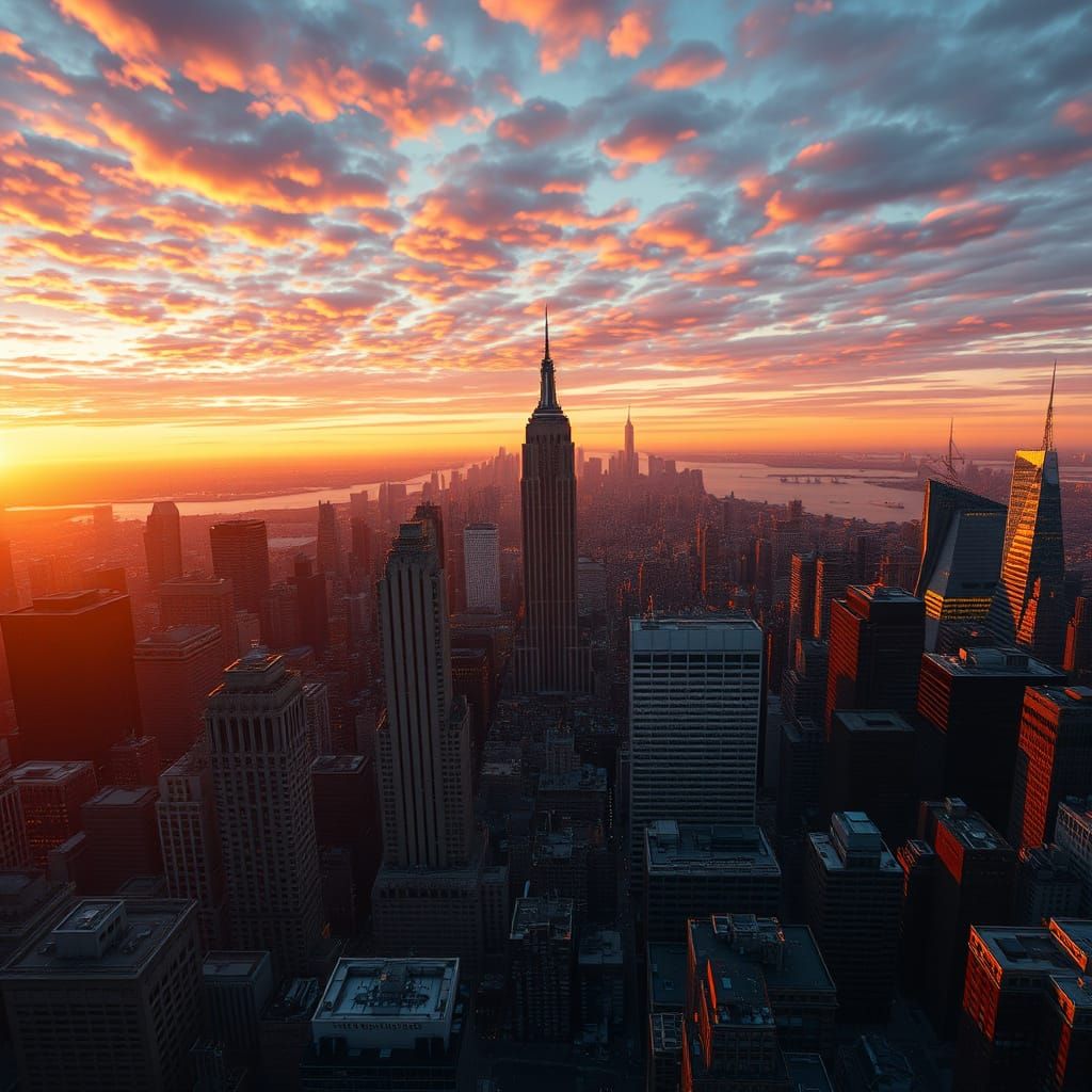 NYC Sunset: Hyperdetailed Aerial Cityscape Concept Art