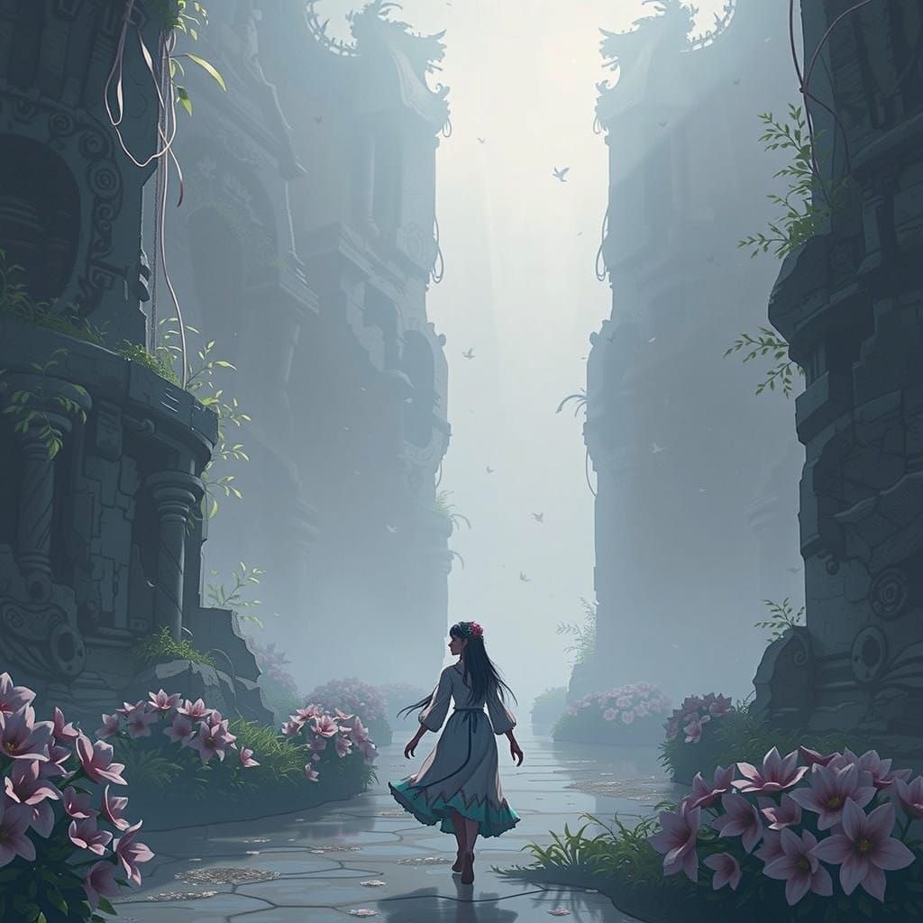 Dreamy Anime Fantasy Maiden in Vibrant Floral Wonderland