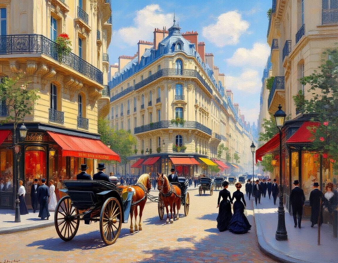 Parisian Street Scene in Belle Époque as Oil Painting