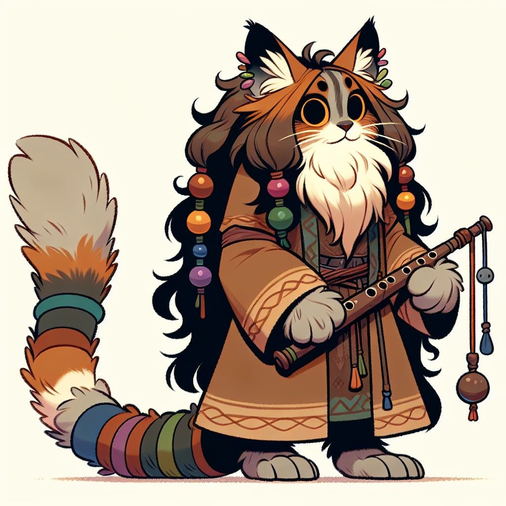 Cartoon Tabaxi Bard with Hurdy-Gurdy Illustration