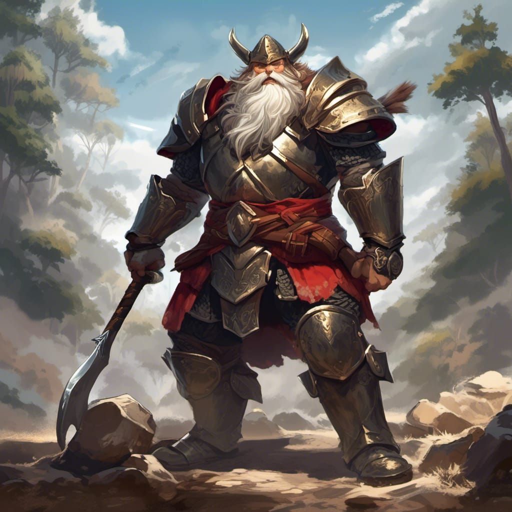 Armored Dwarf Warrior in Anime Style