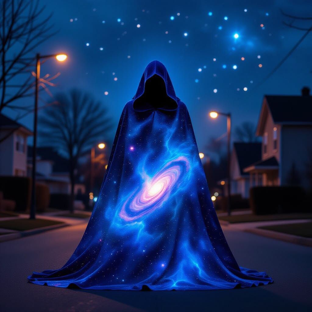 A surreal and cinematic night scene featuring a mysterious h...