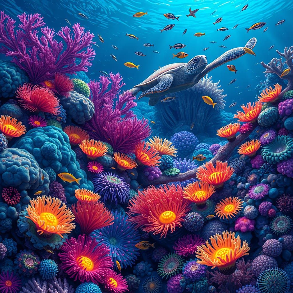 Bioluminescent Coral Reef Scene