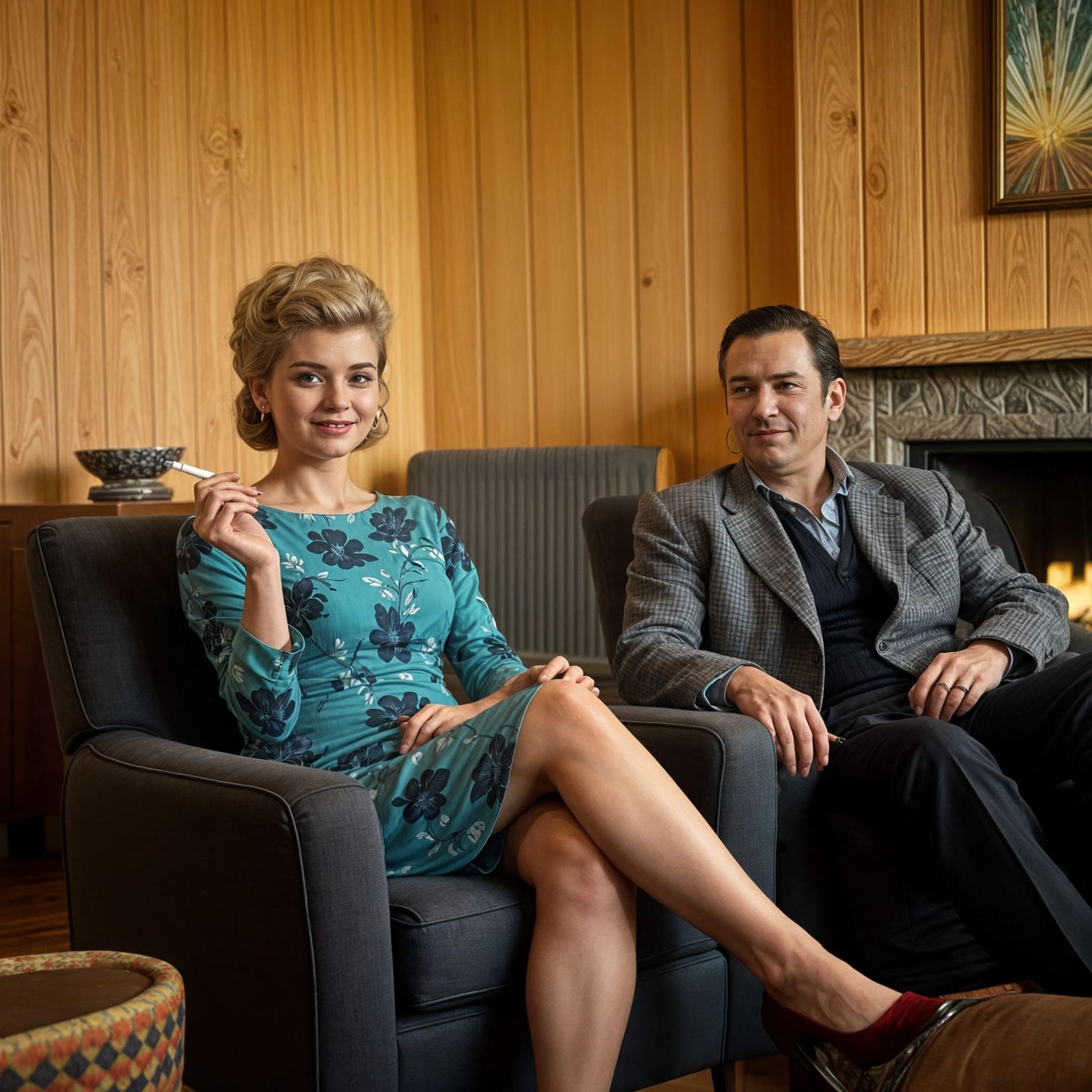 Mid-Century Modern Couple in Relaxed Conversation